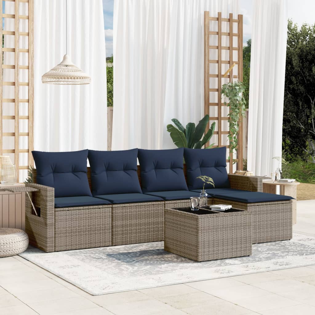 Set Divani da Giardino 6 pz con Cuscini Grigio in Polyrattan | homemem39