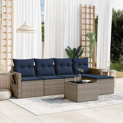 Set Divani da Giardino 6 pz con Cuscini Grigio in Polyrattan | homemem39