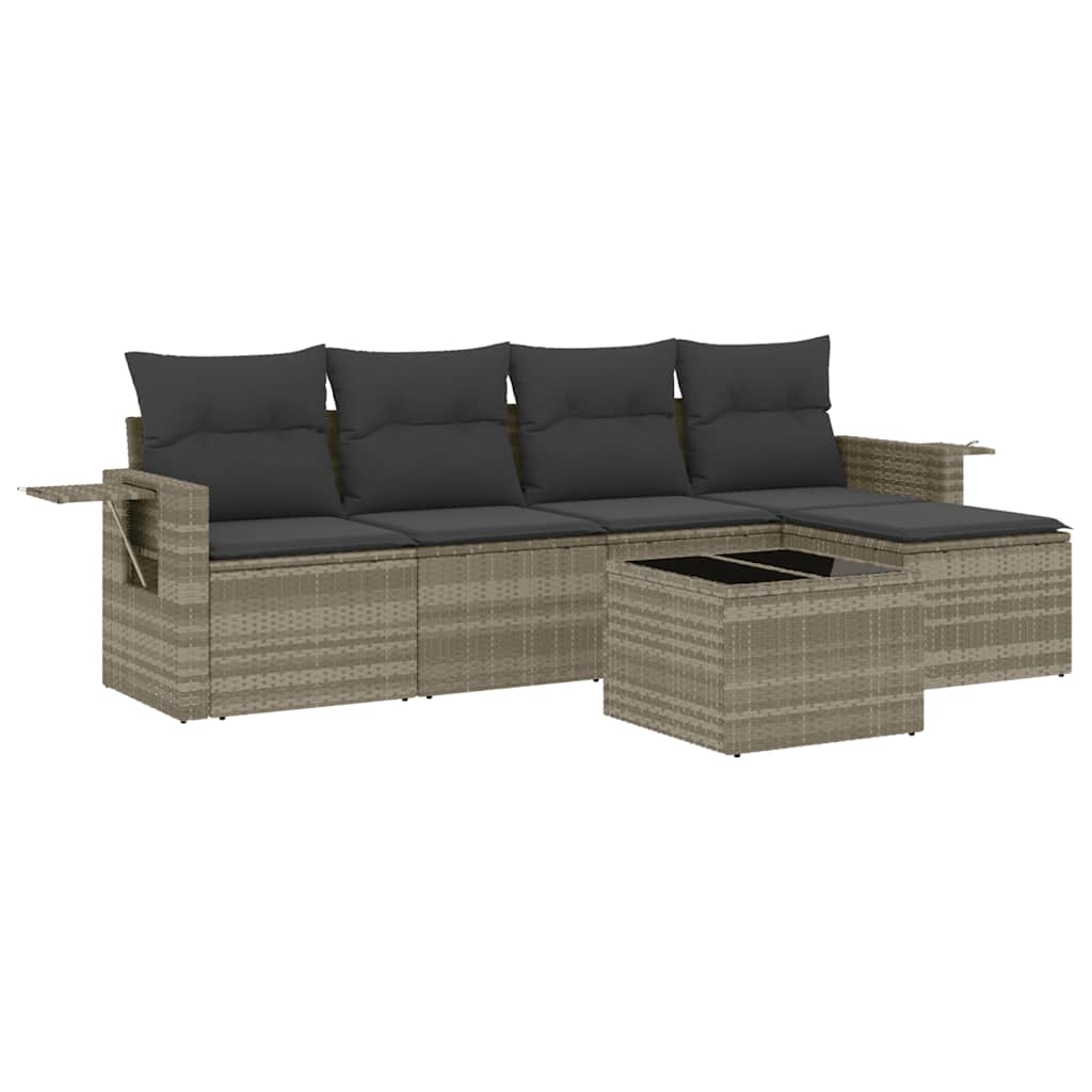 Set Divano da Giardino 6pz con Cuscini Grigio Chiaro Polyrattan | homemem39