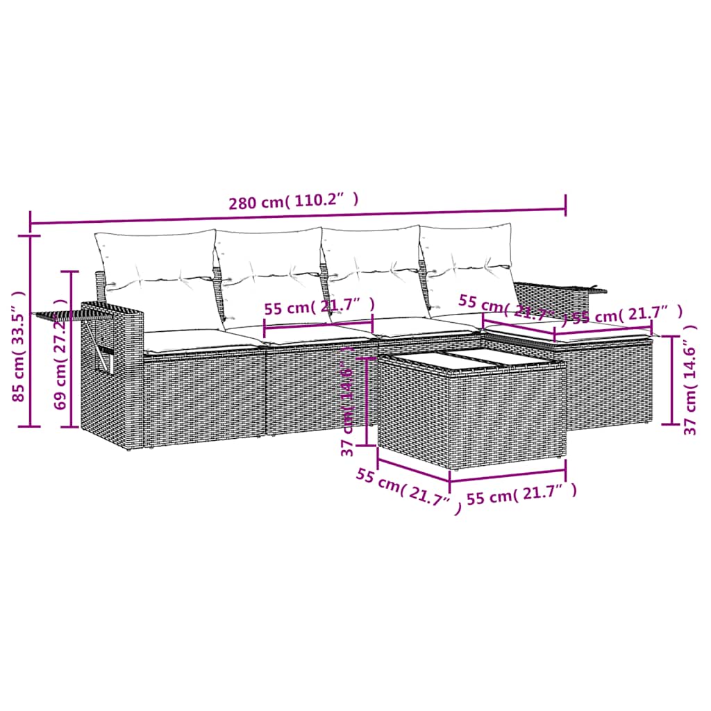Set Divano da Giardino 6pz con Cuscini Grigio Chiaro Polyrattan | homemem39