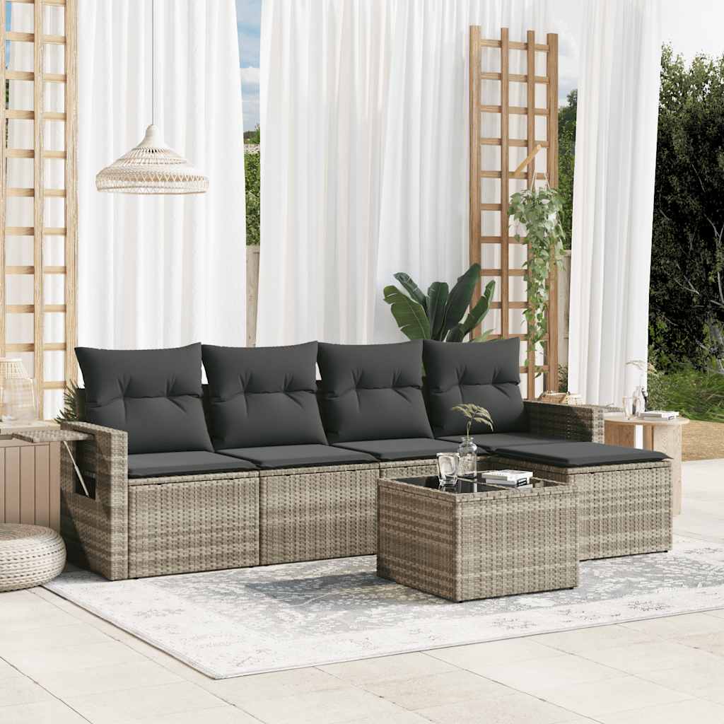 Set Divano da Giardino 6pz con Cuscini Grigio Chiaro Polyrattan | homemem39