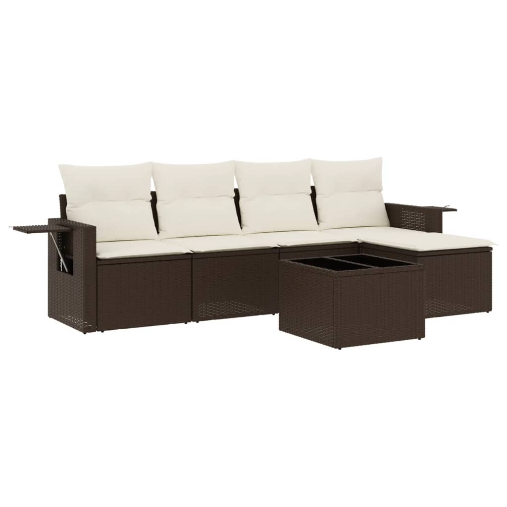 Set Divano da Giardino 6 pz con Cuscini Marrone in Polyrattan - homemem39