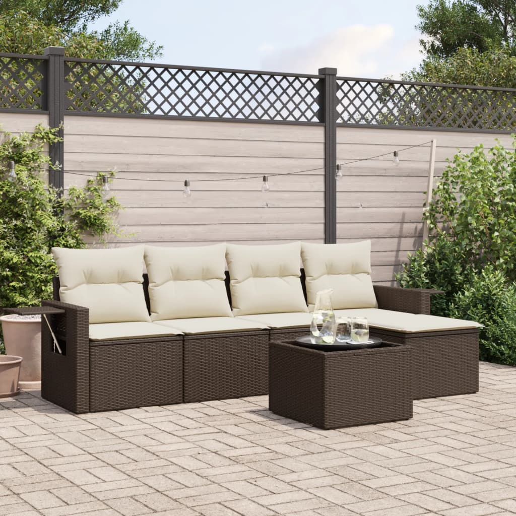 Set Divano da Giardino 6 pz con Cuscini Marrone in Polyrattan | homemem39