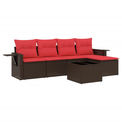 Set Divani da Giardino 6 pz con Cuscini Marrone in Polyrattan | homemem39