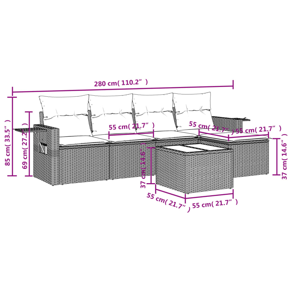 Set Divani da Giardino 6 pz con Cuscini Marrone in Polyrattan | homemem39