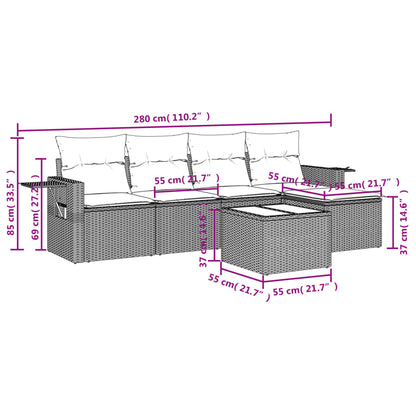 Set Divani da Giardino 6 pz con Cuscini Marrone in Polyrattan | homemem39