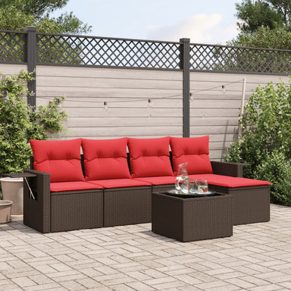 Set Divani da Giardino 6 pz con Cuscini Marrone in Polyrattan | homemem39