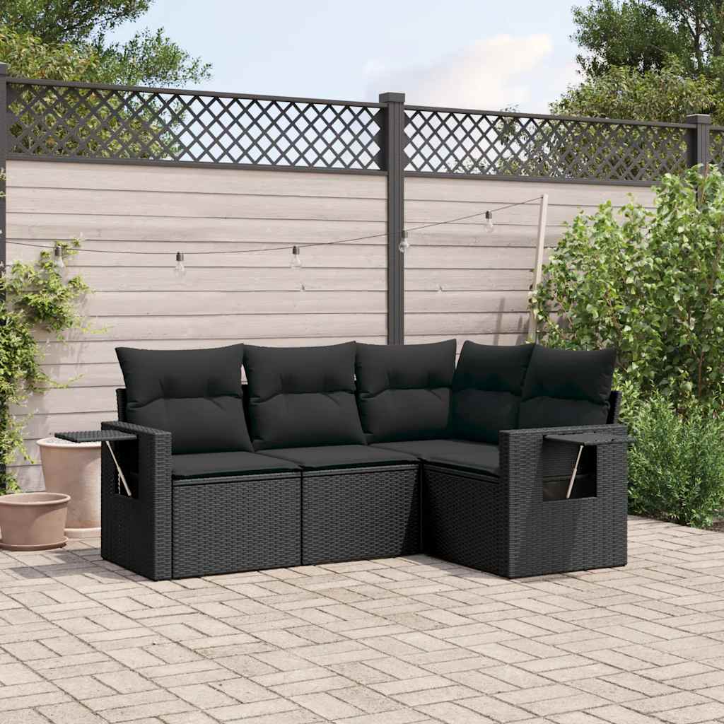 Set Divani da Giardino 4 pz con Cuscini Nero in Polyrattan | homemem39