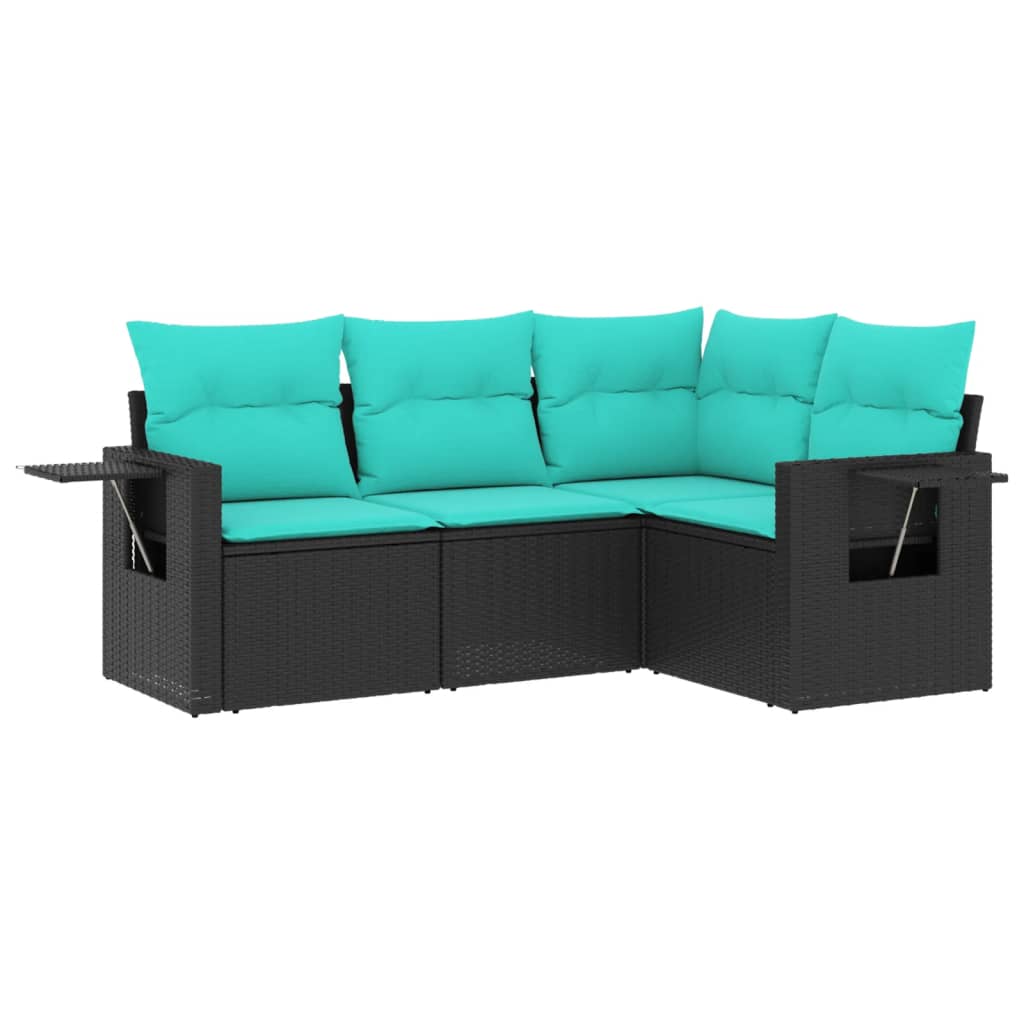 Set Divani da Giardino 4 pz con Cuscini Nero in Polyrattan | homemem39