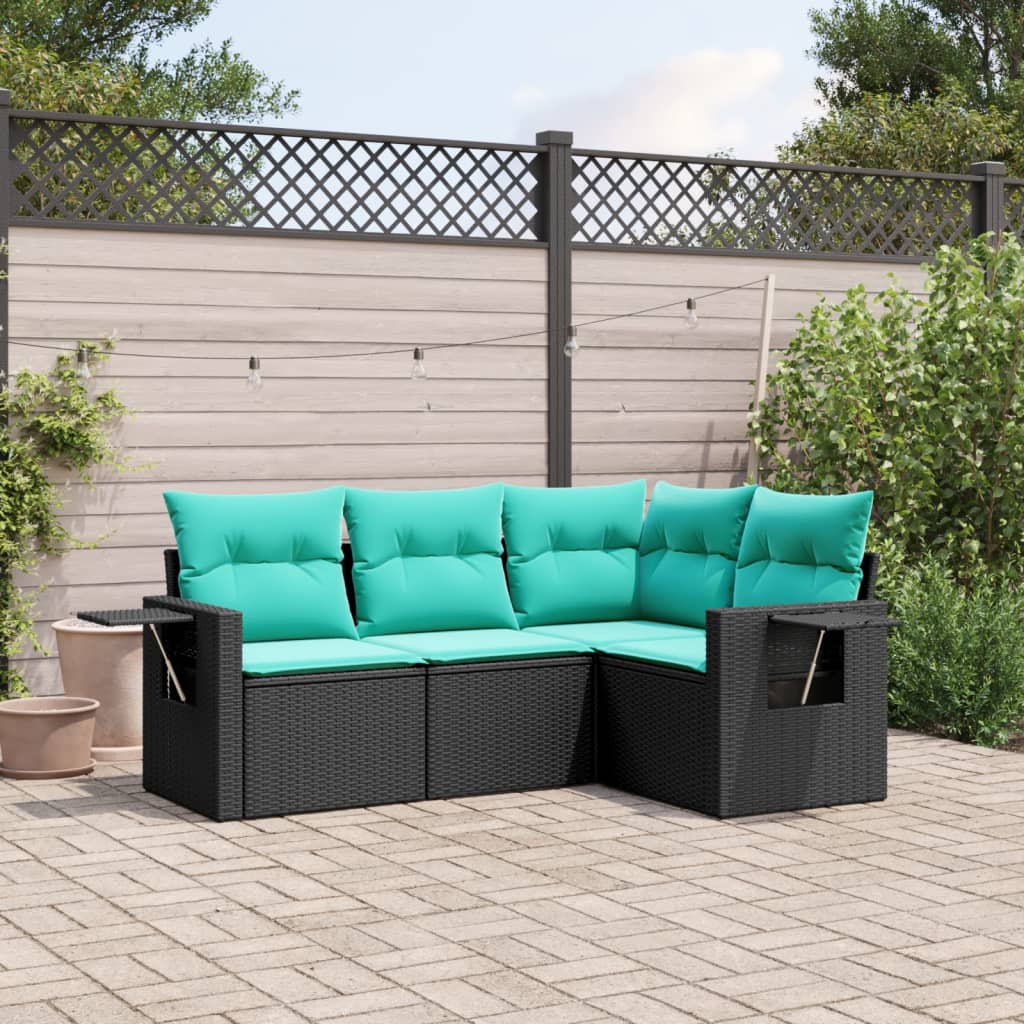Set Divani da Giardino 4 pz con Cuscini Nero in Polyrattan | homemem39