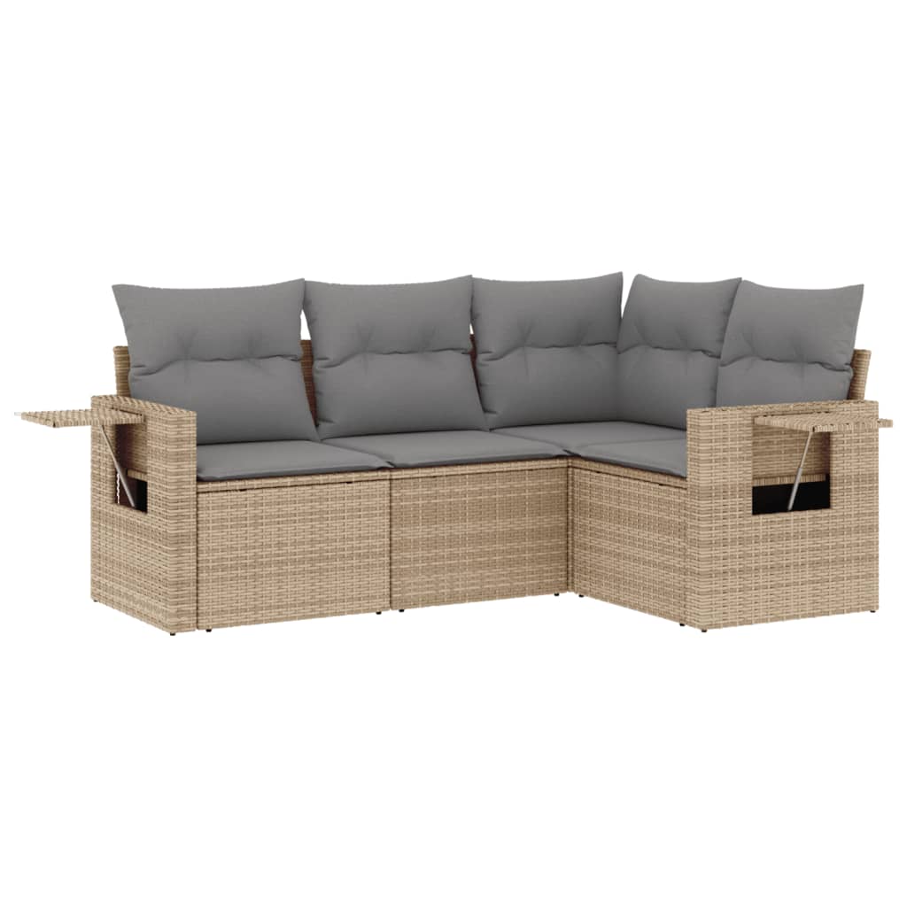 Set Divano da Giardino 4 pz con Cuscini Beige in Polyrattan - homemem39