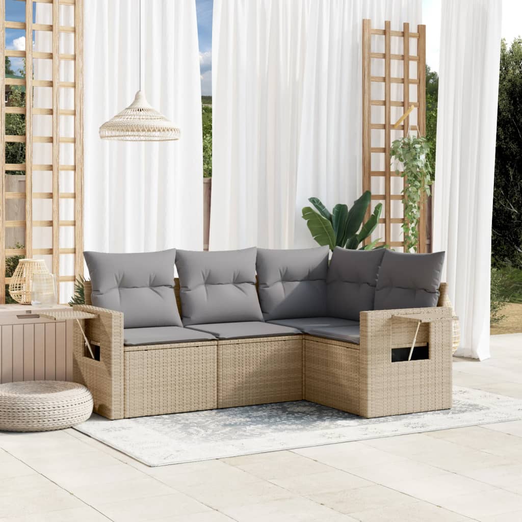 Set Divano da Giardino 4 pz con Cuscini Beige in Polyrattan | homemem39