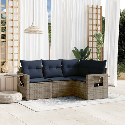 Set Divani da Giardino 4 pz con Cuscini Grigio in Polyrattan | homemem39