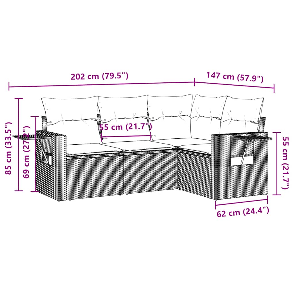 Set Divano da Giardino 4pz con Cuscini Grigio Chiaro Polyrattan - homemem39