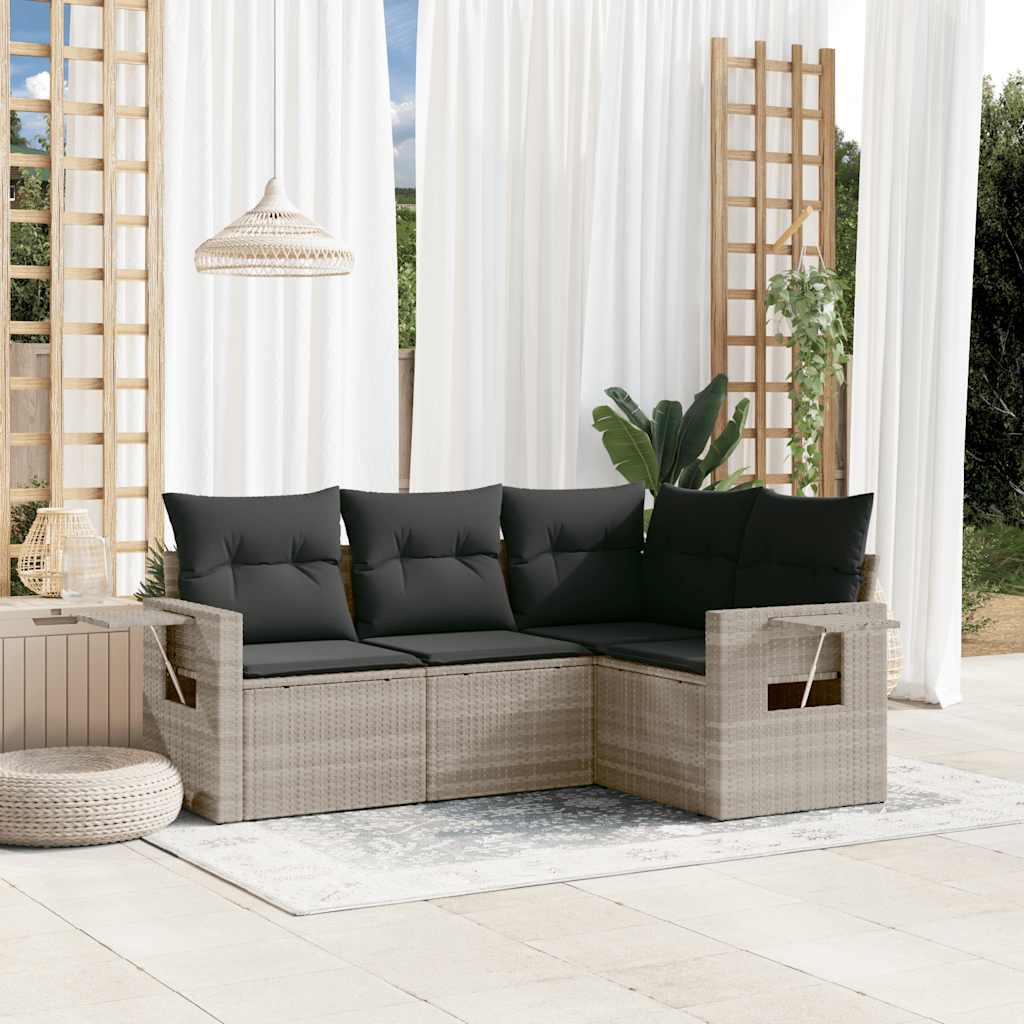 Set Divano da Giardino 4pz con Cuscini Grigio Chiaro Polyrattan | homemem39