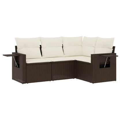 Set Divano da Giardino 4 pz con Cuscini Marrone in Polyrattan - homemem39
