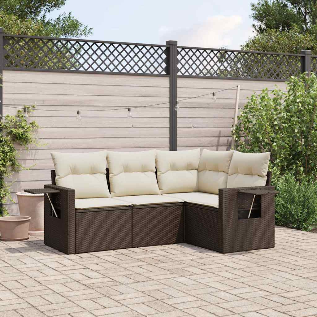 Set Divano da Giardino 4 pz con Cuscini Marrone in Polyrattan - homemem39