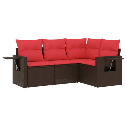 Set Divani da Giardino 4 pz con Cuscini Marrone in Polyrattan | homemem39