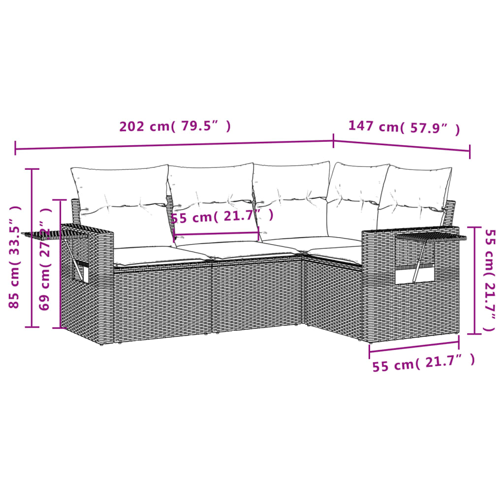 Set Divani da Giardino 4 pz con Cuscini Marrone in Polyrattan | homemem39