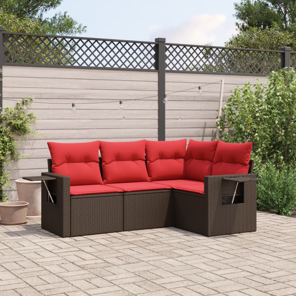 Set Divani da Giardino 4 pz con Cuscini Marrone in Polyrattan | homemem39
