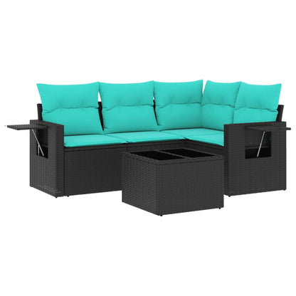 Set Divani da Giardino 5 pz con Cuscini Nero in Polyrattan | homemem39
