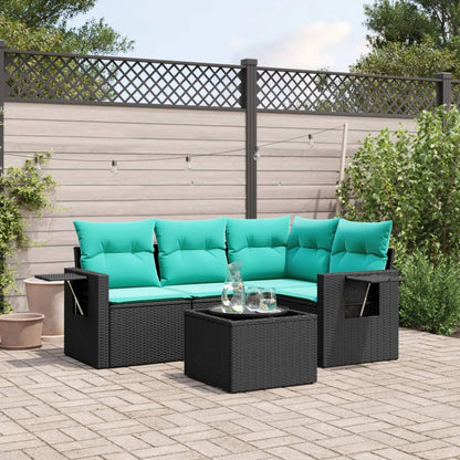 Set Divani da Giardino 5 pz con Cuscini Nero in Polyrattan | homemem39