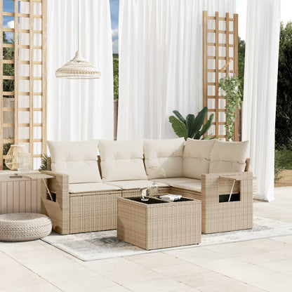 Set Divano da Giardino 5 pz con Cuscini Beige in Polyrattan - homemem39