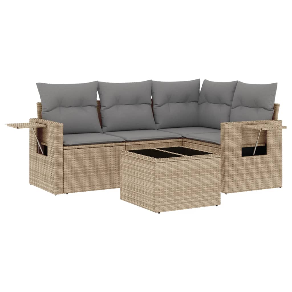 Set Divano da Giardino 5 pz con Cuscini Beige in Polyrattan | homemem39