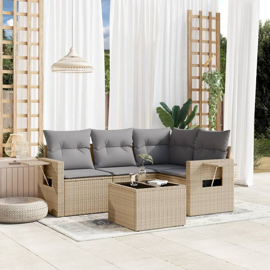 Set Divano da Giardino 5 pz con Cuscini Beige in Polyrattan - homemem39