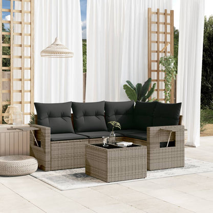 Set Divano da Giardino 5 pz con Cuscini Grigio in Polyrattan - homemem39