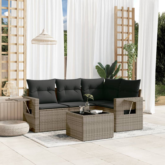 Set Divano da Giardino 5 pz con Cuscini Grigio in Polyrattan - homemem39