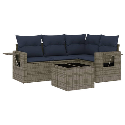 Set Divani da Giardino 5 pz con Cuscini Grigio in Polyrattan | homemem39