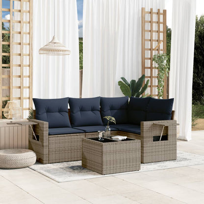 Set Divani da Giardino 5 pz con Cuscini Grigio in Polyrattan | homemem39