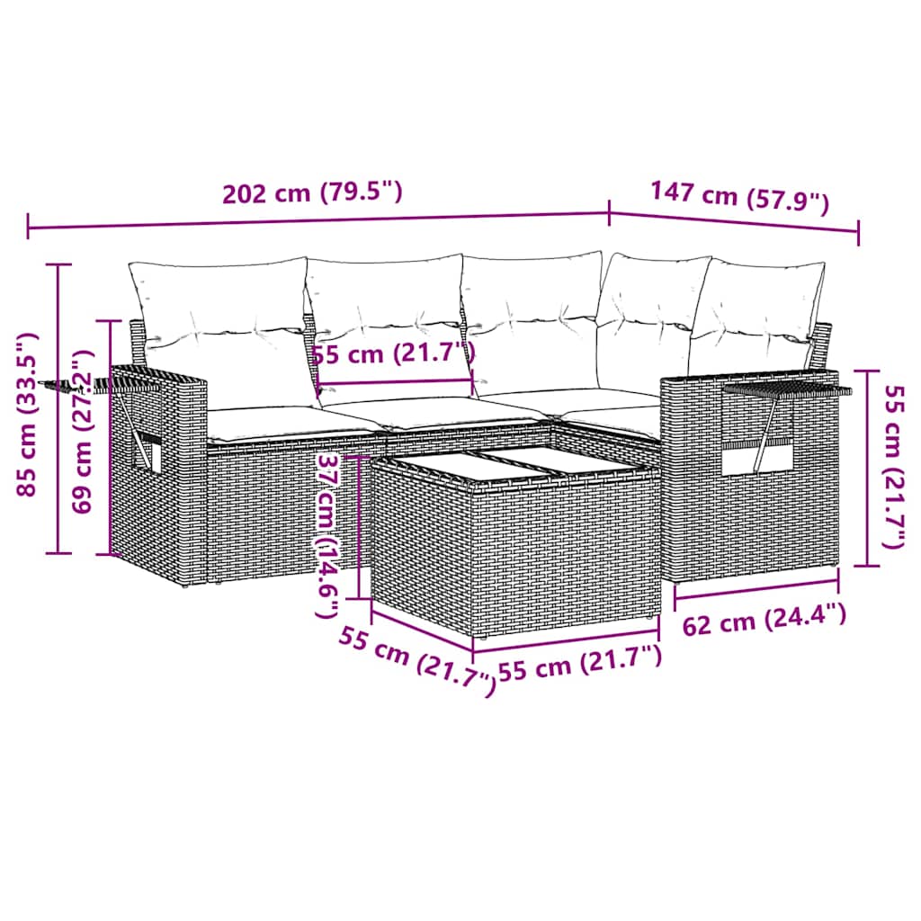 Set Divano da Giardino 5pz con Cuscini Grigio Chiaro Polyrattan | homemem39