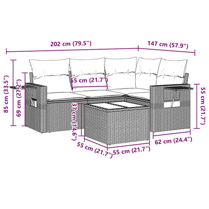 Set Divano da Giardino 5pz con Cuscini Grigio Chiaro Polyrattan | homemem39