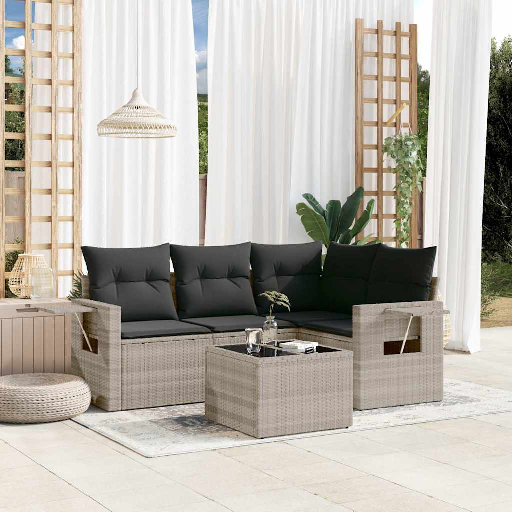 Set Divano da Giardino 5pz con Cuscini Grigio Chiaro Polyrattan - homemem39
