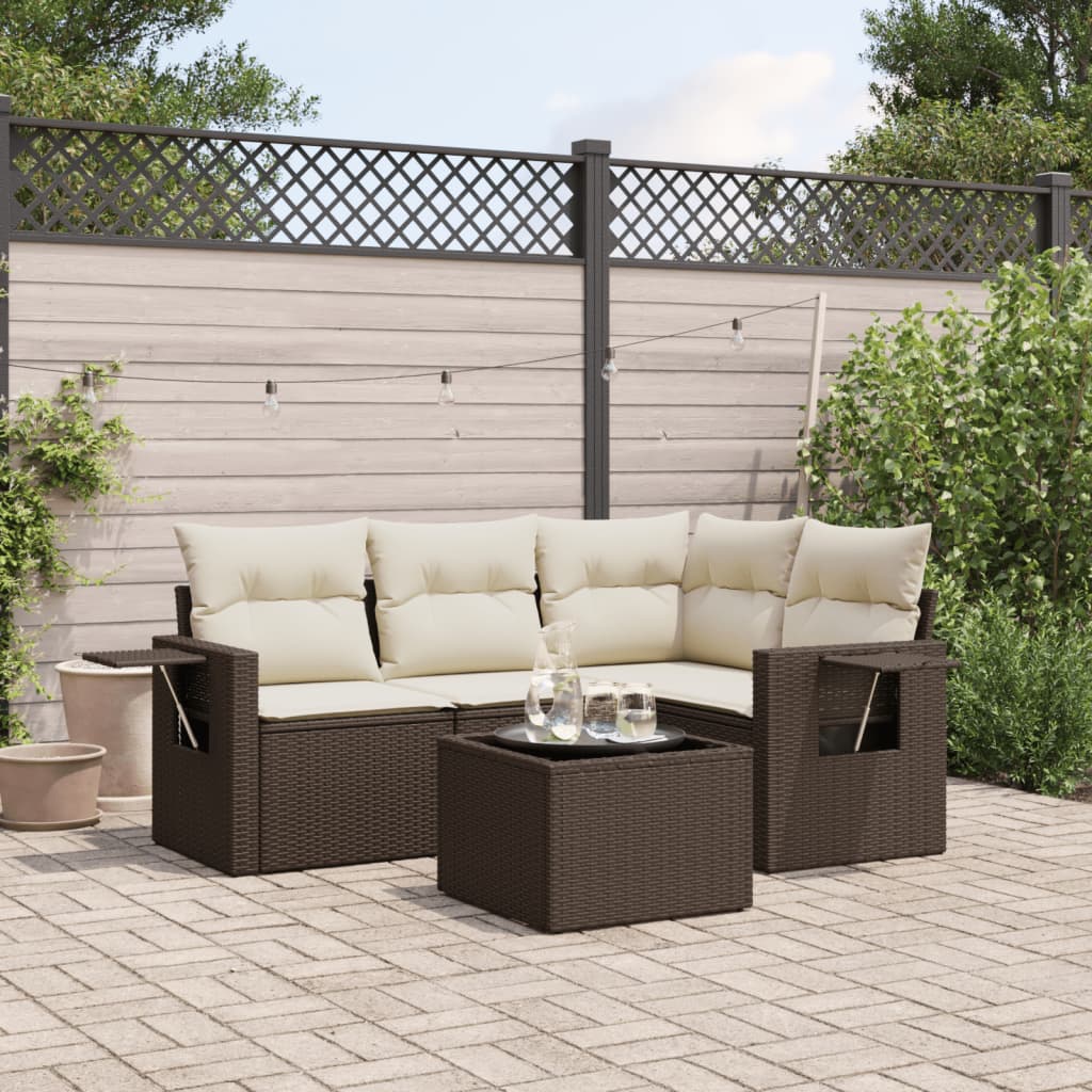 Set Divano da Giardino 5 pz con Cuscini Marrone in Polyrattan | homemem39