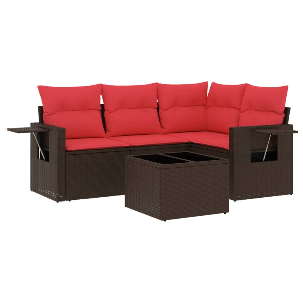 Set Divani da Giardino 5 pz con Cuscini Marrone in Polyrattan | homemem39