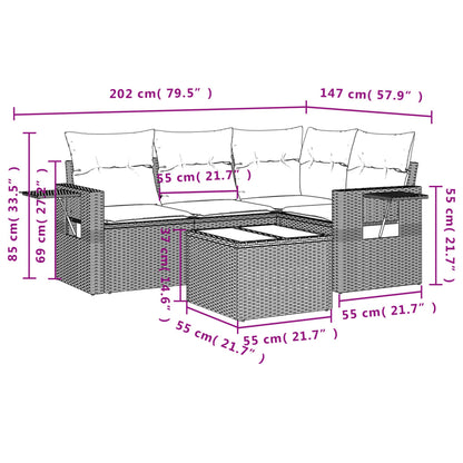 Set Divani da Giardino 5 pz con Cuscini Marrone in Polyrattan | homemem39