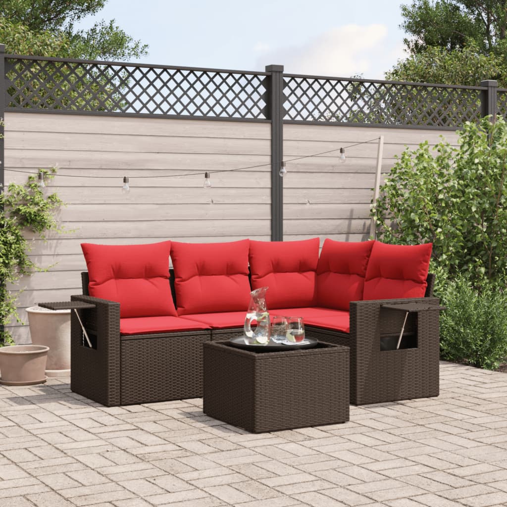 Set Divani da Giardino 5 pz con Cuscini Marrone in Polyrattan | homemem39