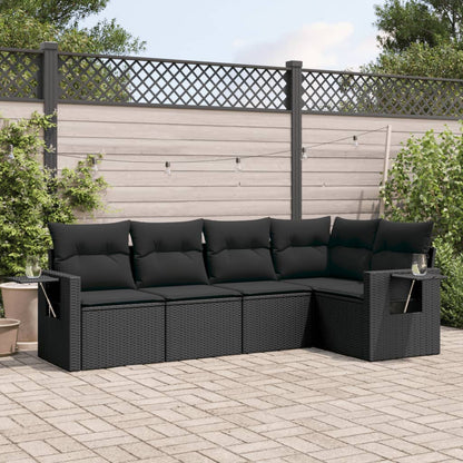 Set Divani da Giardino 5 pz con Cuscini in Polyrattan Nero - homemem39