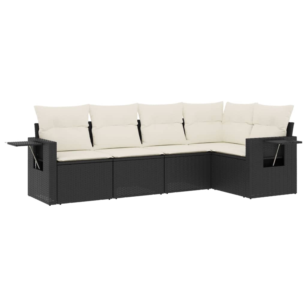 Set Divani da Giardino 5 pz con Cuscini in Polyrattan Nero | homemem39