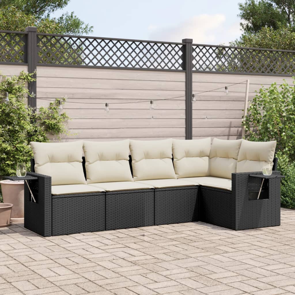 Set Divani da Giardino 5 pz con Cuscini in Polyrattan Nero - homemem39