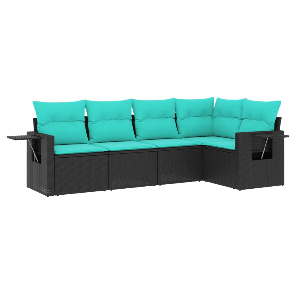 Set Divani da Giardino 5 pz con Cuscini Nero in Polyrattan | homemem39