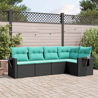 Set Divani da Giardino 5 pz con Cuscini Nero in Polyrattan | homemem39