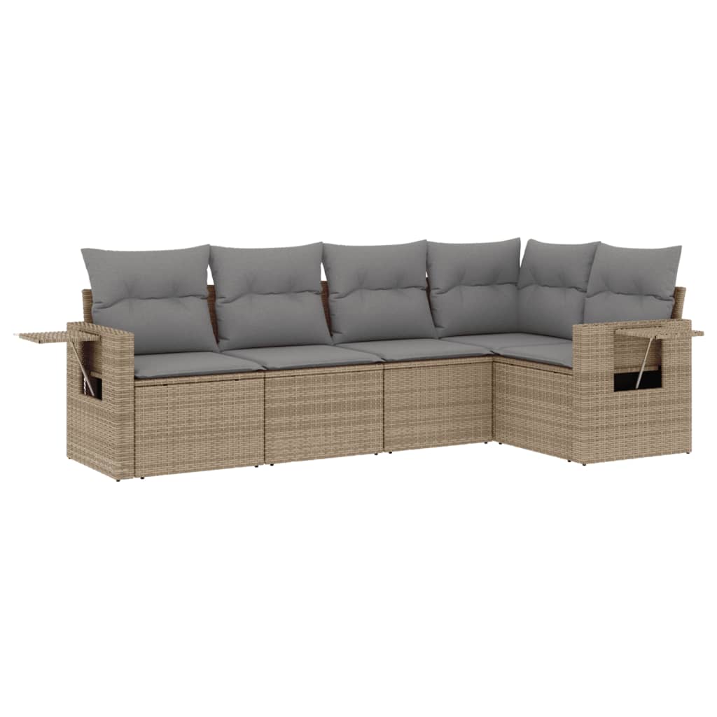 Set Divano da Giardino 5 pz con Cuscini Beige in Polyrattan - homemem39
