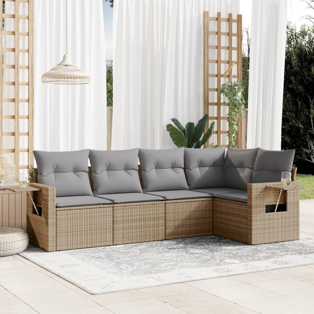 Set Divano da Giardino 5 pz con Cuscini Beige in Polyrattan - homemem39