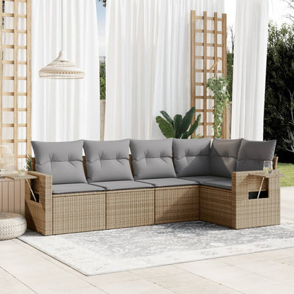 Set Divano da Giardino 5 pz con Cuscini Beige in Polyrattan - homemem39