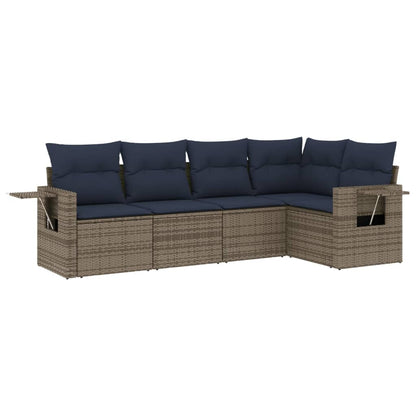 Set Divani da Giardino 5 pz con Cuscini Grigio in Polyrattan | homemem39
