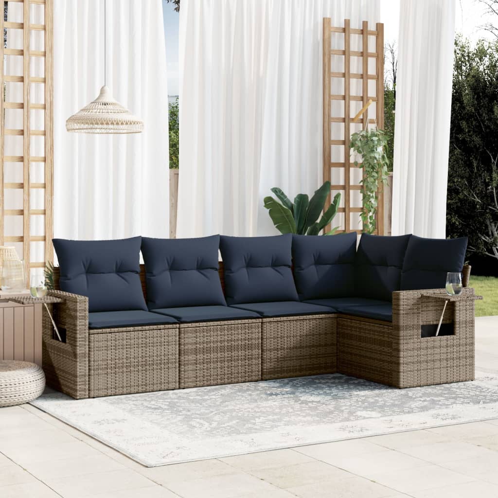 Set Divani da Giardino 5 pz con Cuscini Grigio in Polyrattan | homemem39